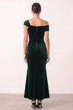 Dark Green Asymmetrical One Shouldr Velvet Mermaid Ruched Midi Holiday Dress