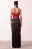 Black Red Sheath Satin Strapless Long Formal Dress with Slit