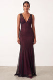 Black Red Mermaid V-Neck Sleeveless Long Formal Dress