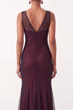 Black Red Mermaid V-Neck Sleeveless Long Formal Dress