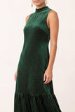 Dark Green A-Line Velvet High Neck Ruffled Midi Holiday Party Dress with Beading