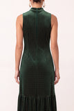 Dark Green A-Line Velvet High Neck Ruffled Midi Holiday Party Dress with Beading