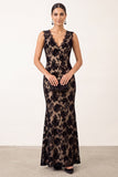 Black Mermaid V-Neck Long Formal Dress with Lace
