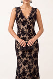Black Mermaid V-Neck Long Formal Dress with Lace