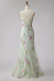 Light Corset Mermaid Floral Sequins Long Prom Dress with Lace Up Back