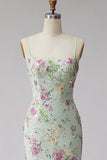 Light Corset Mermaid Floral Sequins Long Prom Dress with Lace Up Back