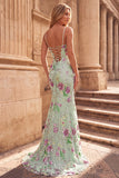 Light Green Mermaid V-Neck Sequins Long Prom Dress with Beading
