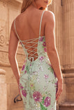 Light Green Mermaid V-Neck Sequins Long Prom Dress with Beading