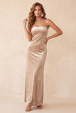 Olive Sheath Velvet Strapless Long Holiday Party Dress