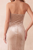 Olive Sheath Velvet Strapless Long Holiday Party Dress
