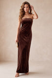 Olive Sheath Velvet Strapless Long Holiday Party Dress