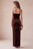 Olive Sheath Velvet Strapless Long Holiday Party Dress