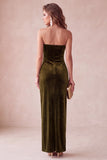 Olive Sheath Velvet Strapless Long Holiday Party Dress