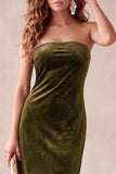 Olive Sheath Velvet Strapless Long Holiday Party Dress