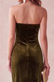 Olive Sheath Velvet Strapless Long Holiday Party Dress