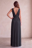 Black V-Neck A-Line Pleated Long Wedding Guest Dress