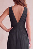 Black V-Neck A-Line Pleated Long Wedding Guest Dress