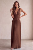 Black V-Neck A-Line Pleated Long Wedding Guest Dress