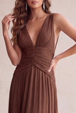 Black V-Neck A-Line Pleated Long Wedding Guest Dress