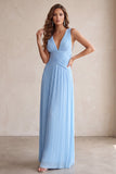 Black V-Neck A-Line Pleated Long Wedding Guest Dress