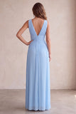 Black V-Neck A-Line Pleated Long Wedding Guest Dress