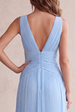 Black V-Neck A-Line Pleated Long Wedding Guest Dress