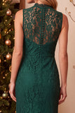 Dark Blue Sheath High Neck Long Wedding Guest Dress with Lace
