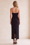 Black V-Neck Sheath Strapless Mesh Midi Wedding Guest Dress with Pockets