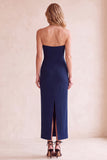 Black V-Neck Sheath Strapless Mesh Midi Wedding Guest Dress with Pockets