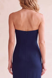 Black V-Neck Sheath Strapless Mesh Midi Wedding Guest Dress with Pockets