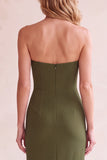 Black V-Neck Sheath Strapless Mesh Midi Wedding Guest Dress with Pockets