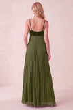 Coffee A-Line Pleated Sweetheart Maxi Dress with Pockets