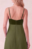 Coffee A-Line Pleated Sweetheart Maxi Dress with Pockets