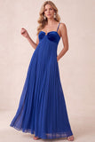 Coffee A-Line Pleated Sweetheart Maxi Dress with Pockets