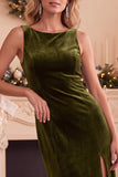 Burgundy Bateau Neck Velvet Sheath Lace Long Holiday Party Dress with Slit