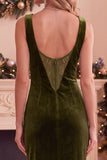 Burgundy Bateau Neck Velvet Sheath Lace Long Holiday Party Dress with Slit
