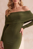 Off the Shoulder Dark Blue Mermaid Ruched Long Sleeves Long Wedding Guest Dress