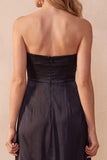 Black A-Line Satin Ruched Strapless Long Wedding Guest Dress