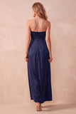 Black A-Line Satin Ruched Strapless Long Wedding Guest Dress