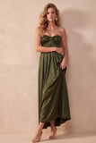 Black A-Line Satin Ruched Strapless Long Wedding Guest Dress