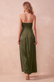 Black A-Line Satin Ruched Strapless Long Wedding Guest Dress