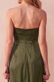 Black A-Line Satin Ruched Strapless Long Wedding Guest Dress