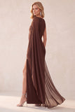 Coffee Sheath One Shoulder Chiffon Long Wedding Guest Dress with Cape