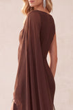 Coffee Sheath One Shoulder Chiffon Long Wedding Guest Dress with Cape