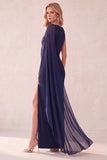 Coffee Sheath One Shoulder Chiffon Long Wedding Guest Dress with Cape
