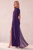 Coffee Sheath One Shoulder Chiffon Long Wedding Guest Dress with Cape