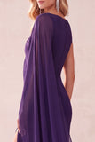 Coffee Sheath One Shoulder Chiffon Long Wedding Guest Dress with Cape