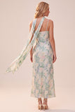 Light Green Sheath Printed Spaghetti Straps Long Wedding Guest Dress with Pockets