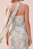 Light Green Sheath Printed Spaghetti Straps Long Wedding Guest Dress with Pockets