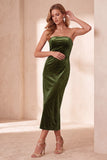 Burgundy Bodycon Velvet Cut Out Strapless Midi Holiday Party Dress with Bow